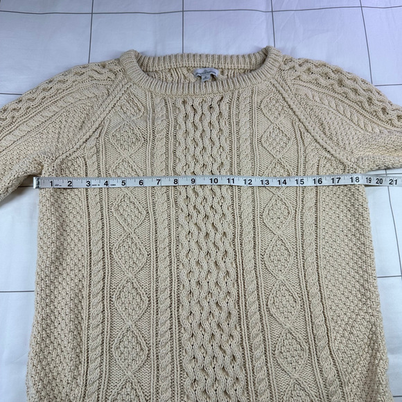 L.L. Bean Sweater Women Medium Cream Signature Fisherman Tunic Cable Knit Cotton - Picture 7 of 8